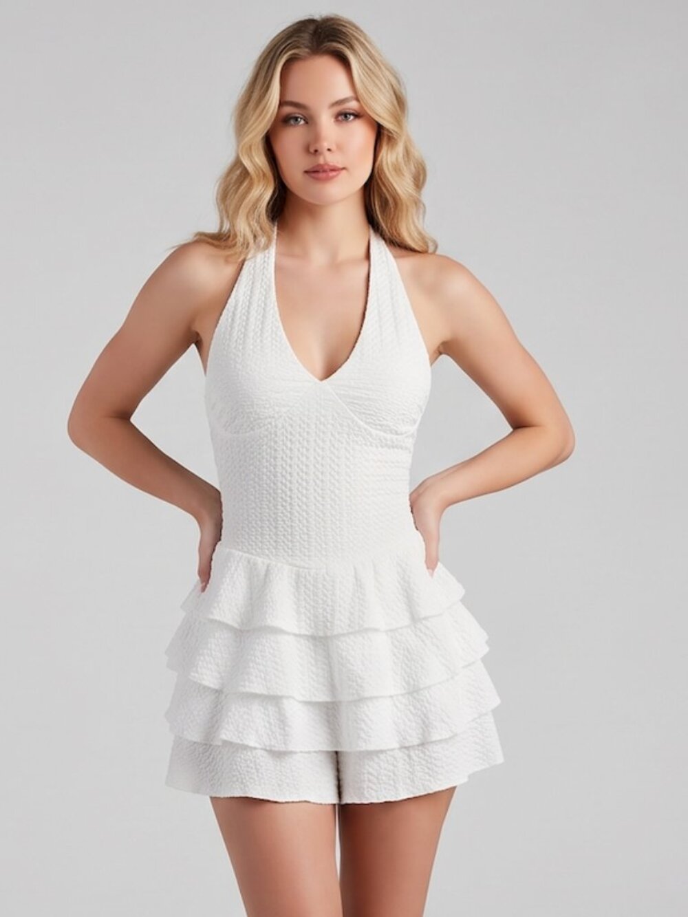 Boho Tiered Ruffle Romper White